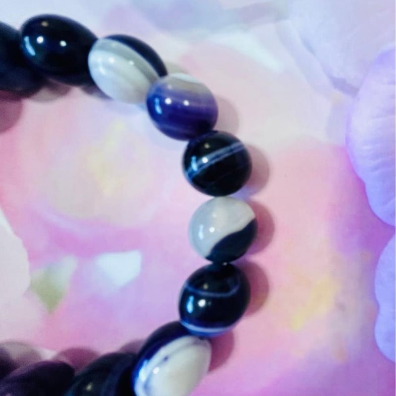 ☆パープルサードオニキス天然石ブレスレット 内径15.5cm±5mm 珠12mm