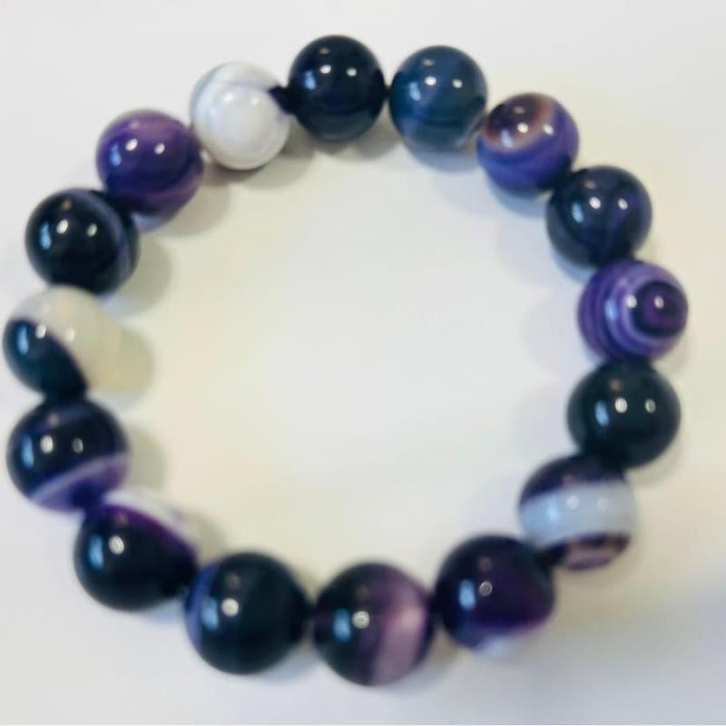 ☆パープルサードオニキス天然石ブレスレット 内径15.5cm±5mm 珠12mm