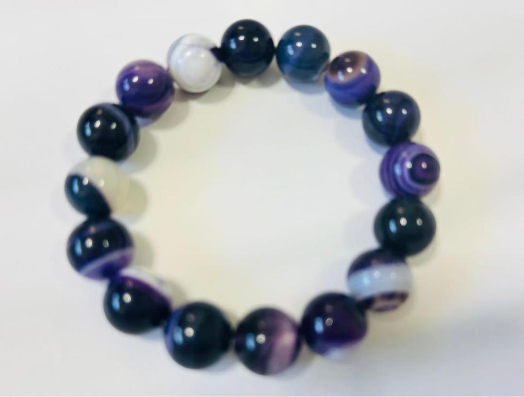 ☆パープルサードオニキス天然石ブレスレット 内径15.5cm±5mm 珠12mm