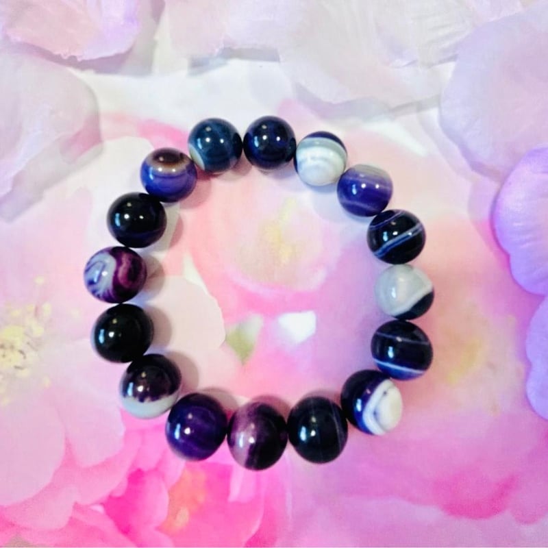 ☆パープルサードオニキス天然石ブレスレット 内径15.5cm±5mm 珠12mm
