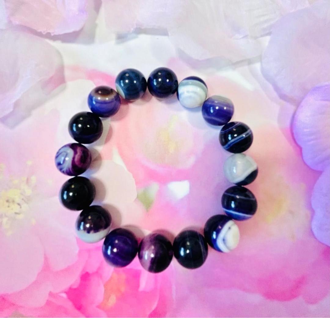 天然石ブレスレット ☆パープルサードオニキス天然石ブレスレット 内径15.5cm±5mm 珠12mm