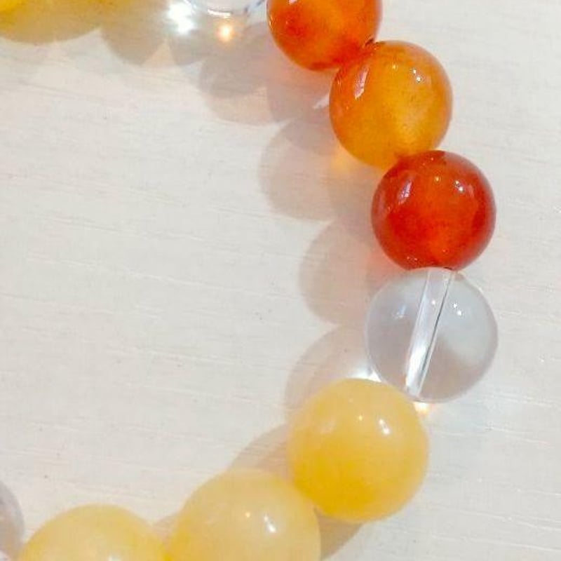 カーネリアン・アラゴナイト・水晶の天然石ブレスレット！内径15.5cm±5 