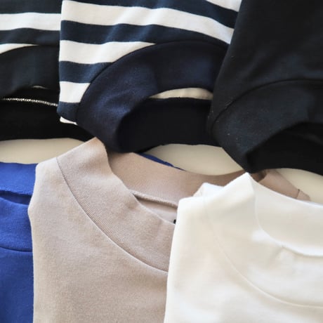 TISSU クラシック天竺モックネックワイド5分袖Tシャツ