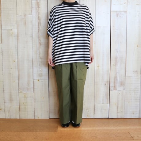 TISSU クラシック天竺モックネックワイド5分袖Tシャツ