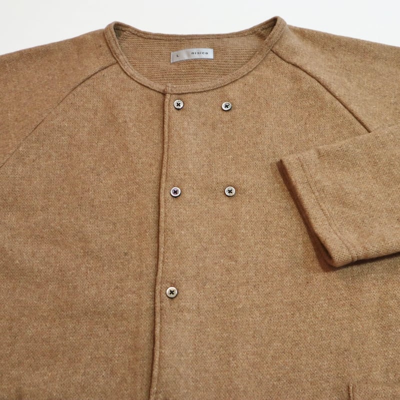 ズーズーダウ ダブルボタン　ノーカラージャケット ベージュ コットン100% ズーズーダウ ダブルボタン ノーカラージャケット ベージュ コットン