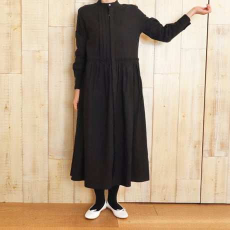 universal tissu バンドカラープリーツシャツワンピース