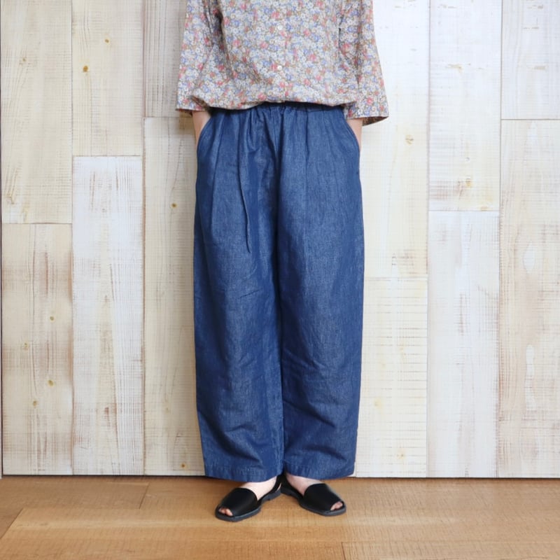 新品 TRAVAIL MANUEL コットンリネン デニムバームパンツ イージー TRAVAIL MANUEL トラバイユマニュアル コットンリネンデニム