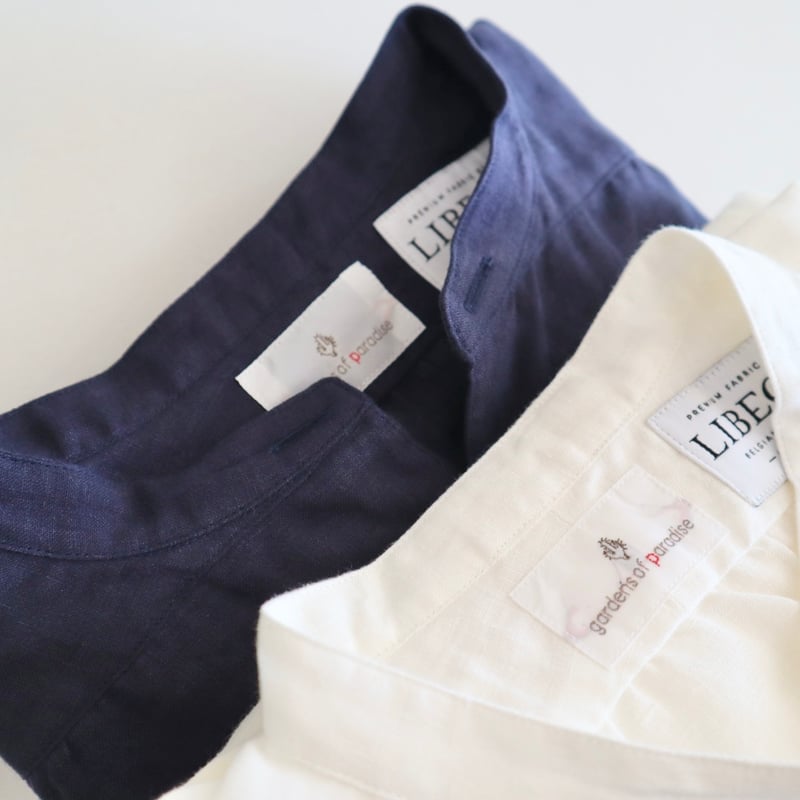 gardens of paradise リネンバンドカラープルオーバーシャツ