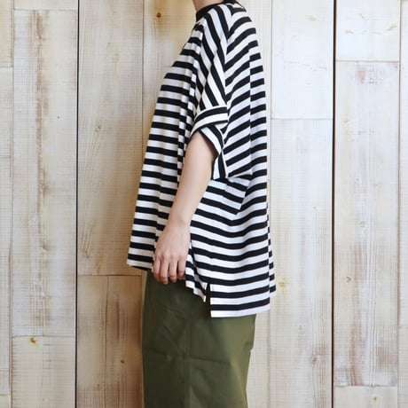 TISSU クラシック天竺モックネックワイド5分袖Tシャツ