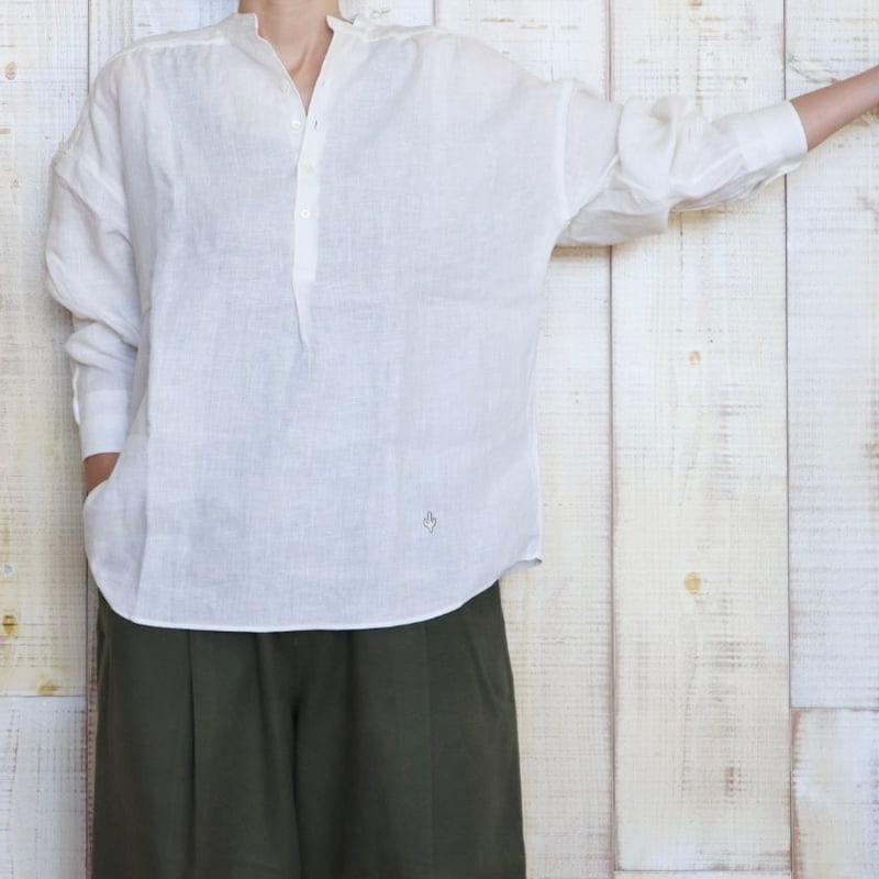 gardens of paradise リネンバンドカラープルオーバーシャツ | stock