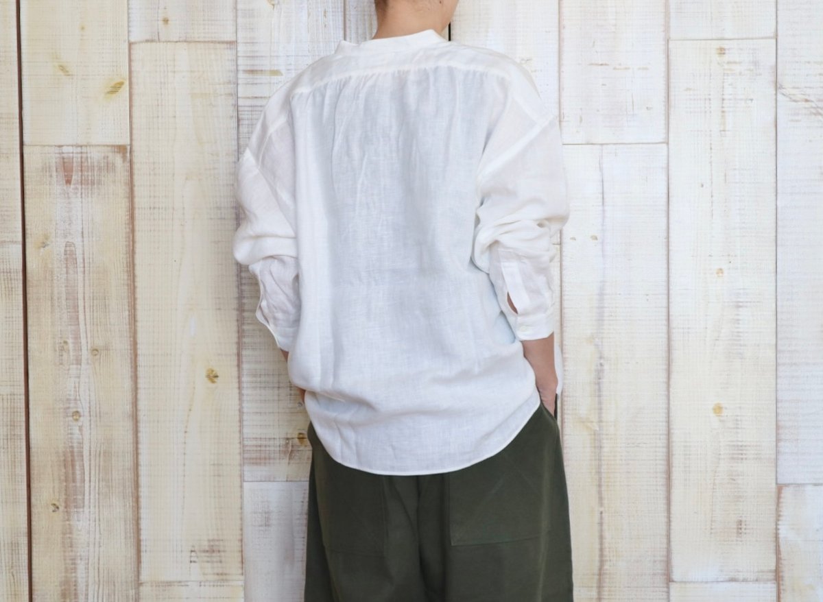 gardens of paradise リネンバンドカラープルオーバーシャツ