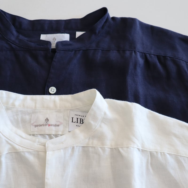 gardens of paradise リネンバンドカラープルオーバーシャツ