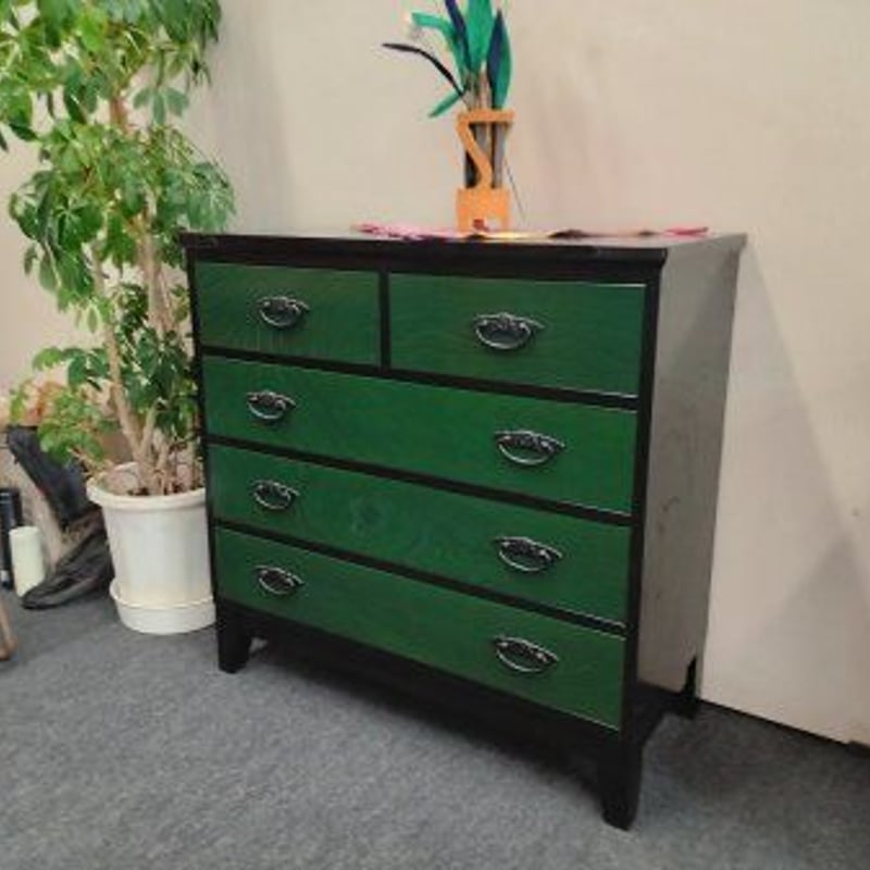 榎津民芸 90チェスト_緑 黒 「購入前に納期をお問い合わせ下さい」「開