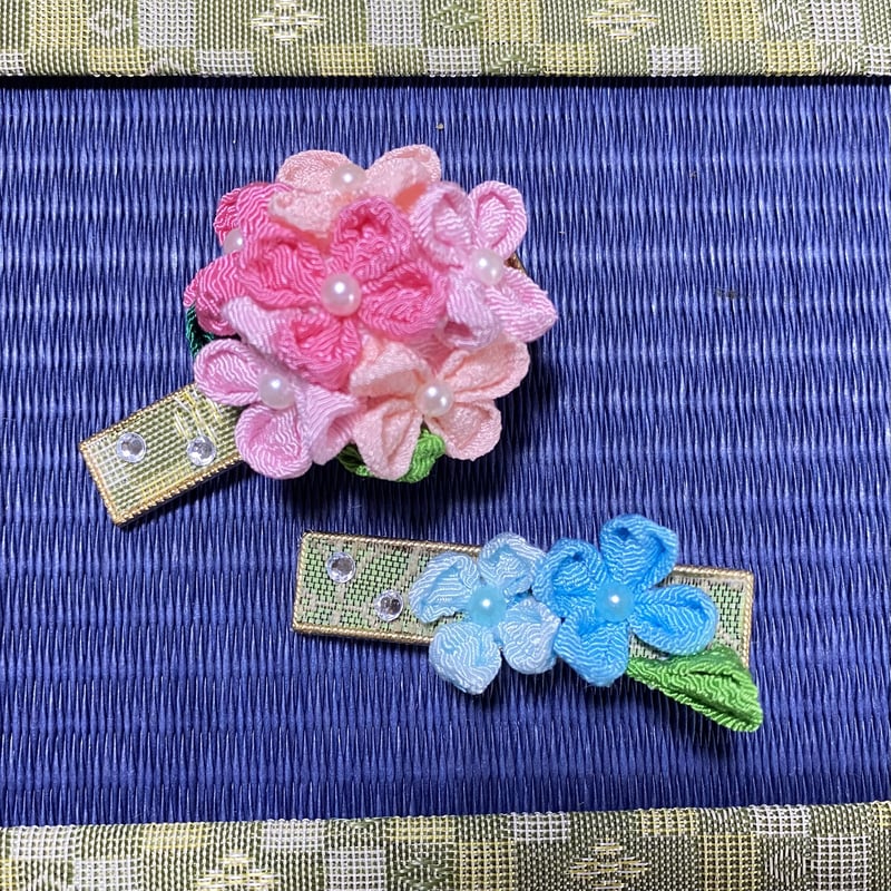 ヘアゴム ベビーヘアクリップ 紫陽花5〜7 がくあじさいのヘアゴム