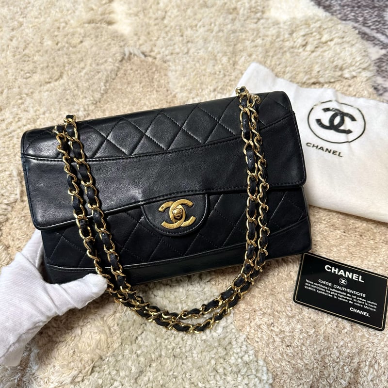 CHANEL マトラッセ ブラック レザー ショルダーバッグ シャネル マトラッセ24 Wチェーン ショルダーバッグ ブラック