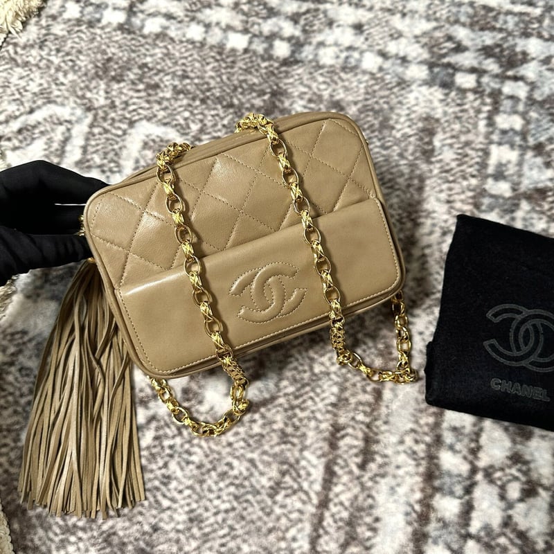 シャネル マトラッセ ラムスキン チェーンショルダーバッグ フリンジ ベージュ シャネル フリンジ チェーンショルダーバッグ マトラッセ