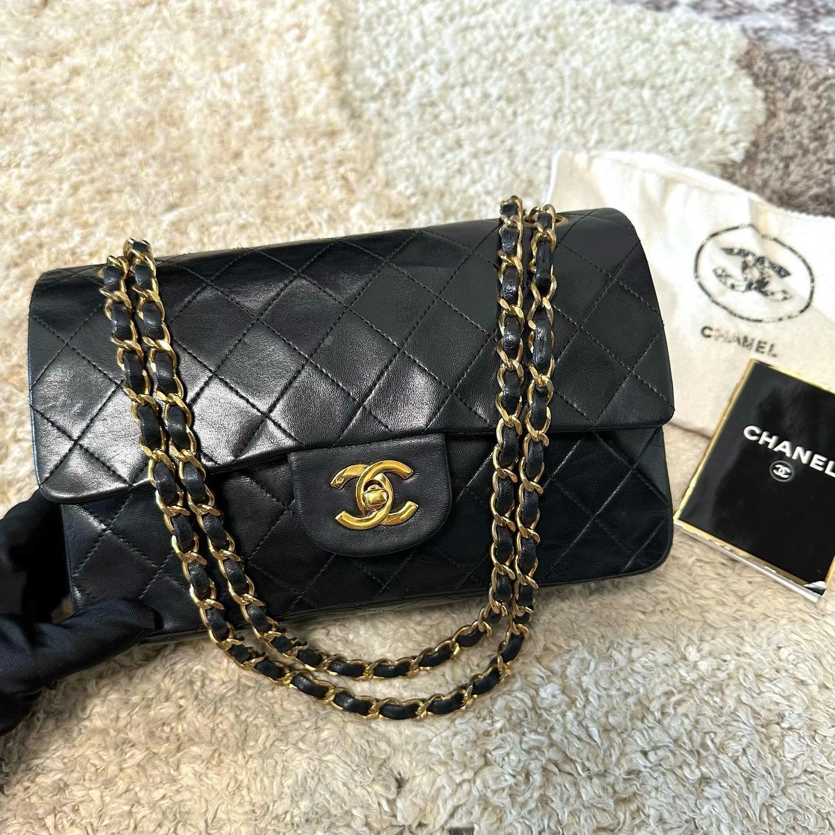 ヴィンテージ　マトラッセ　23 CHANEL シャネル マトラッセ23 Wチェーン ショルダーバッグ ブラック