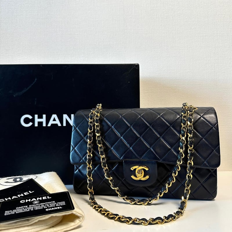 シャネル マトラッセ25 Wチェーン ショルダーバッグ ネイビー