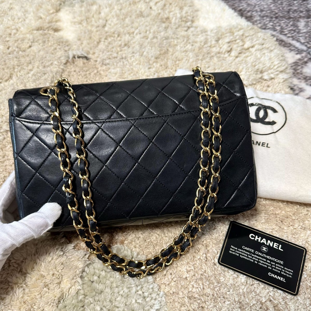 CHANEL ブラック マトラッセ シャネル マトラッセ24 Wチェーン ショルダーバッグ ブラック