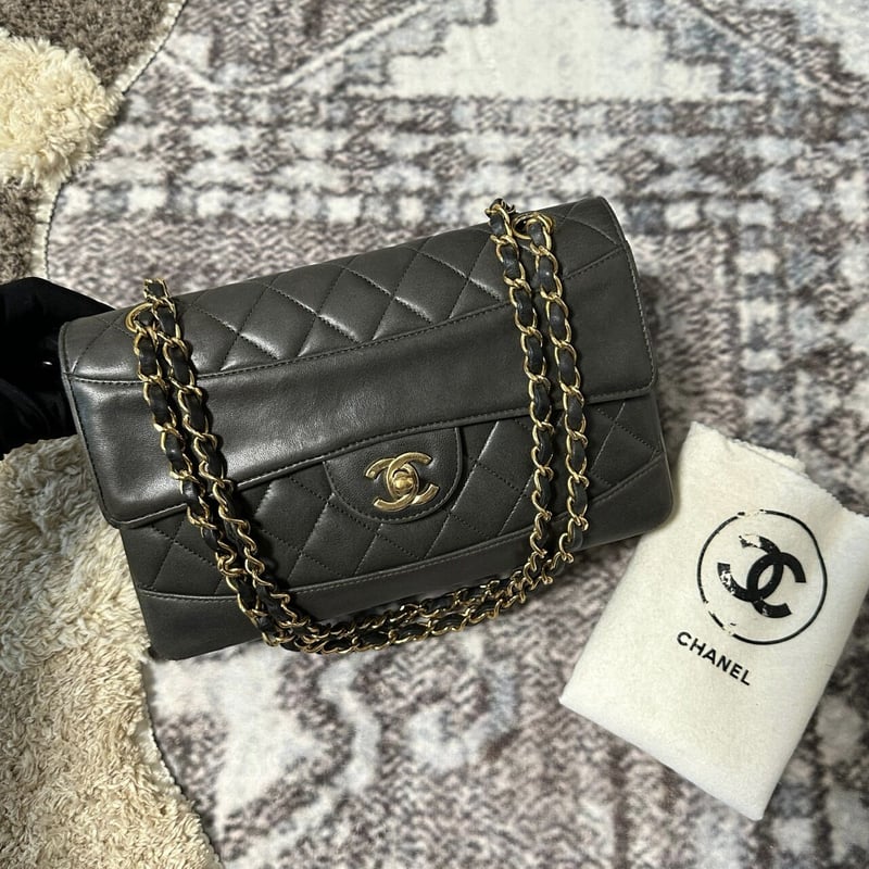 シャネル マトラッセ Wチェーン ショルダーバッグ グレーグリーン