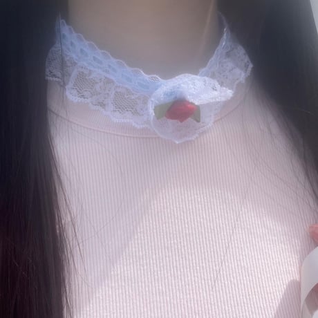 Rose Choker light blue×red rose