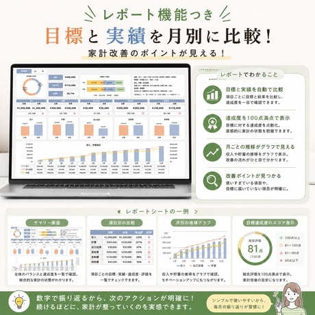 続かなかった人のためのエクセル家計簿｜目標管理レポート版