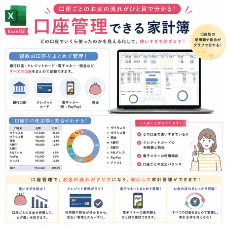 続かなかった人におすすめ 口座管理できるExcel家計簿