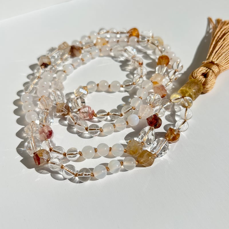 ヘマタイトインクォーツ・ホワイトカルセドニー・水晶 6〜8㎜玉