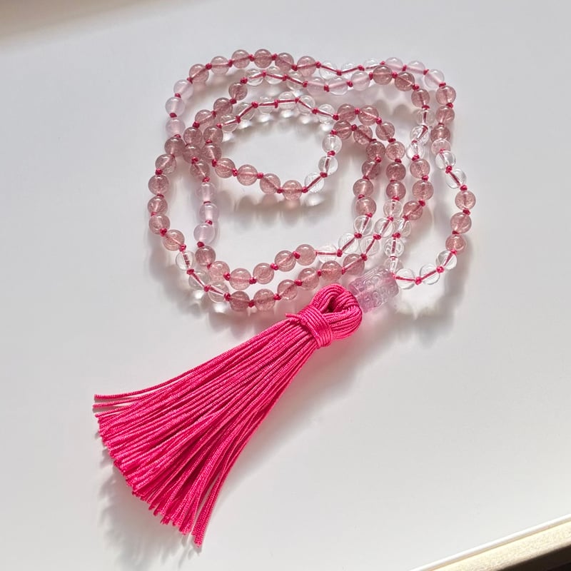 ピンクエピドート・パープルカルセドニー・水晶・フローライト　6㎜玉マーラー ピンクエピドート・パープルカルセドニー・水晶・フローライト 6㎜玉