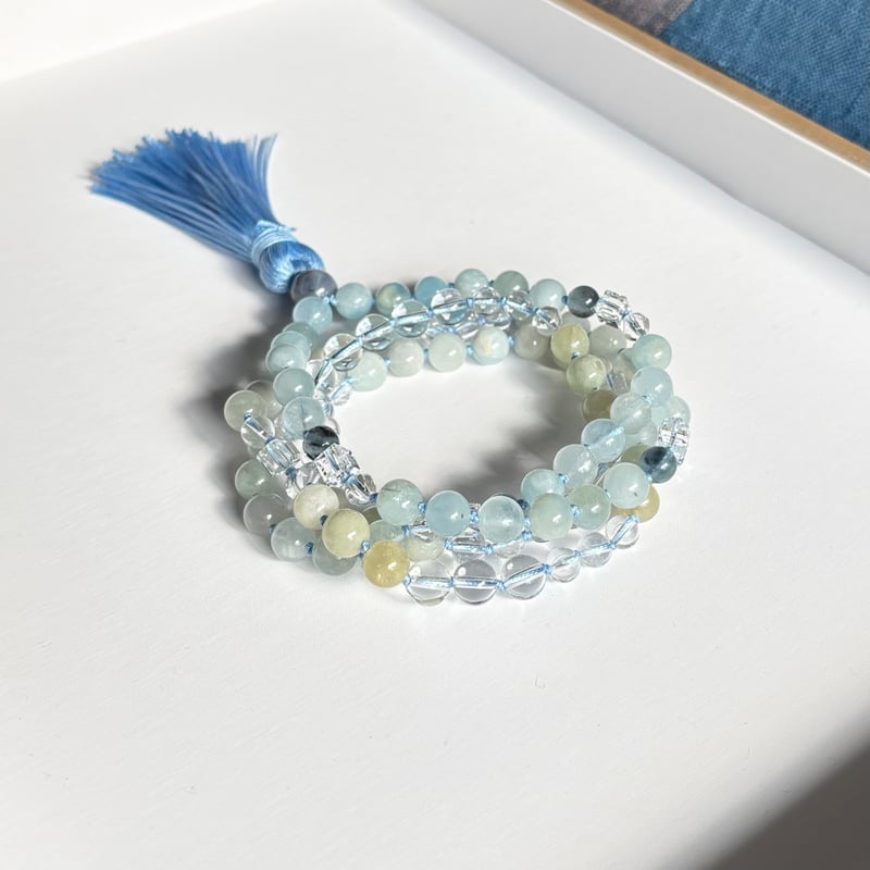 アクアマリン・モルガナイト・天然水晶 8㎜玉マーラー | shin-mala