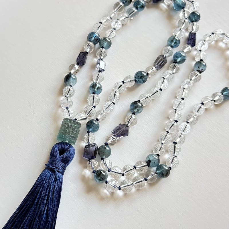 ブラックアクアマリン・アイオライト・水晶 6㎜玉マーラー | shin-mala