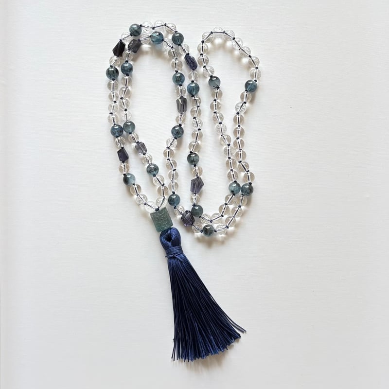 ブラックアクアマリン・アイオライト・水晶 6㎜玉マーラー | shin-mala