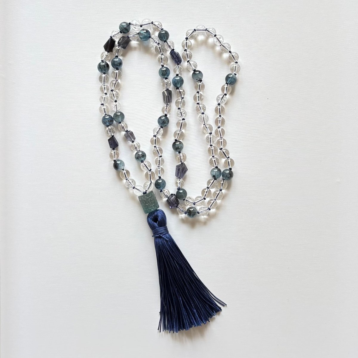 ブラックアクアマリン・アイオライト・水晶 6㎜玉マーラー | shin-mala