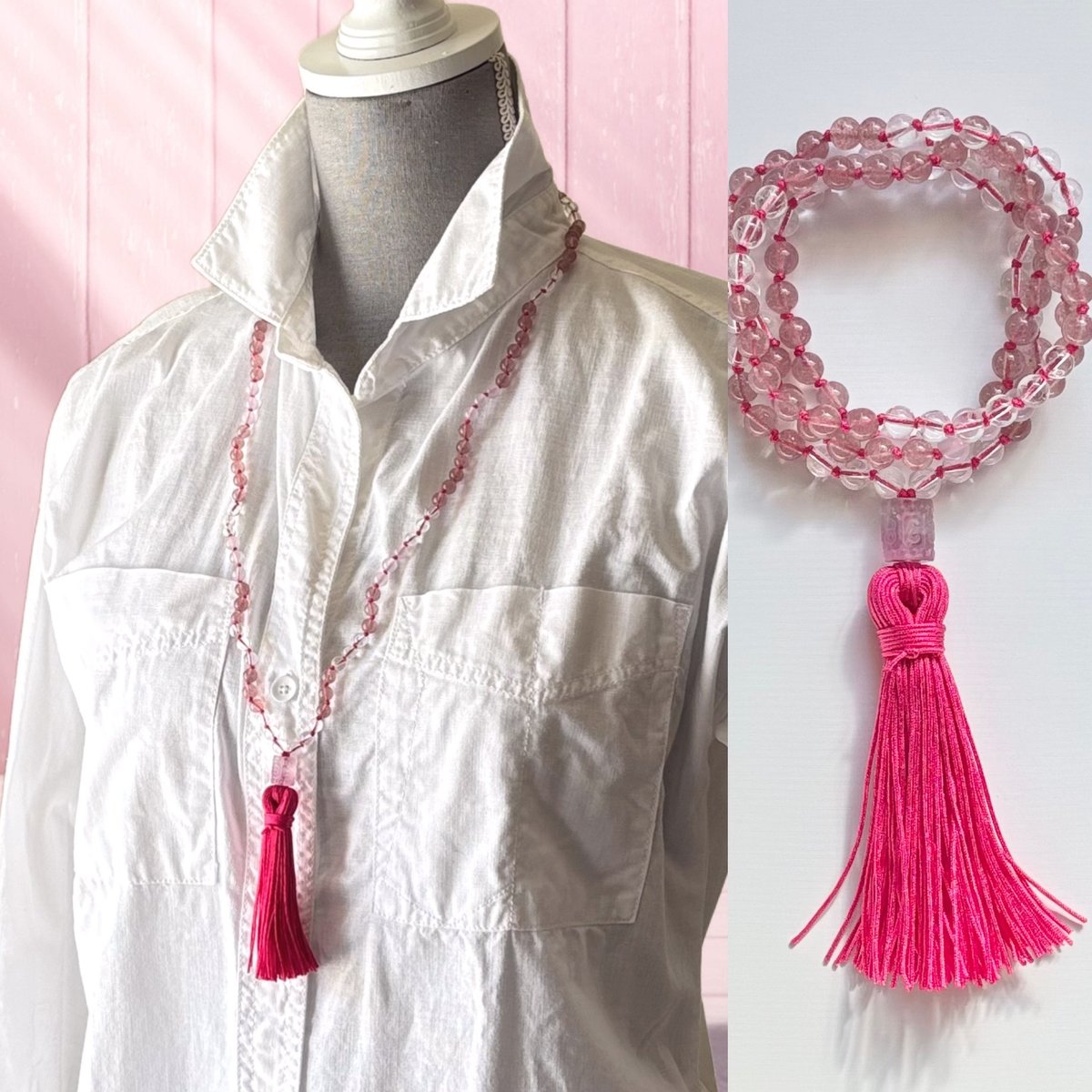 ピンクエピドート・パープルカルセドニー・水晶・フローライト　6㎜玉マーラー ピンクエピドート・パープルカルセドニー・水晶・フローライト 6㎜玉