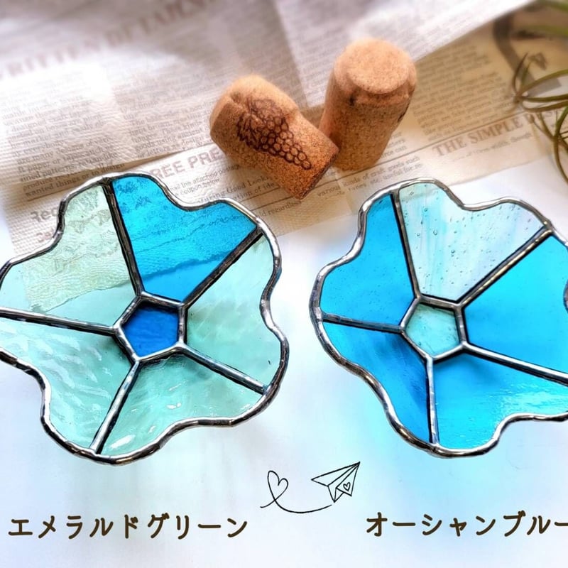 ステンドグラス 小物入れ 「花 小皿 ブルー」 | ことぶき家ステンドグラス