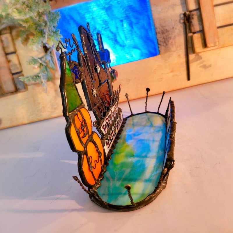 ニコニコかぼちゃのハロウィンパーティー」 ステンドグラス 小物入れ