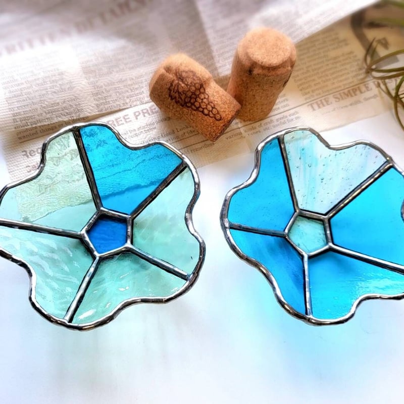 ステンドグラス 小物入れ 「花 小皿 ブルー」 | ことぶき家ステンドグラス