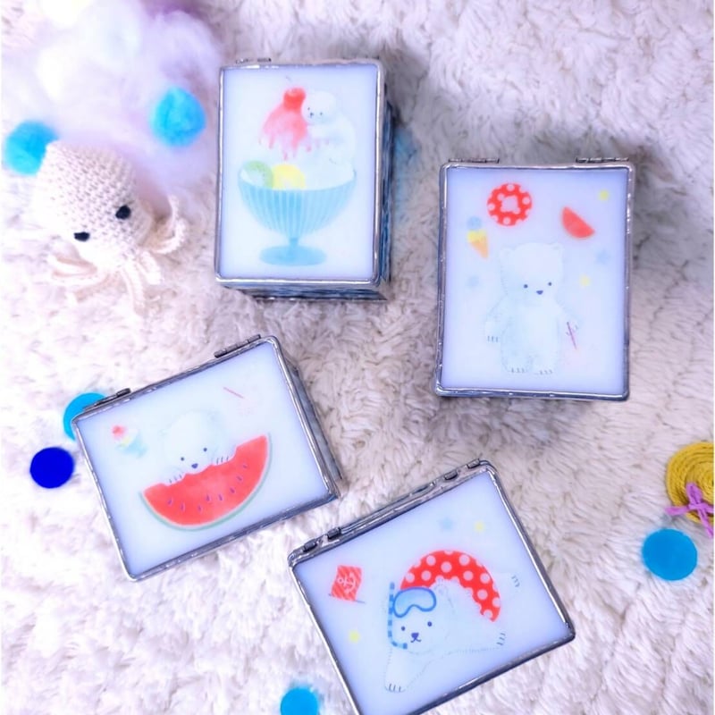 ステンドグラス 小物入れ 「白くまの夏休み☆ミニBOX ステンドグラス 小物入れ 「白くまの夏休み☆ミニBOX