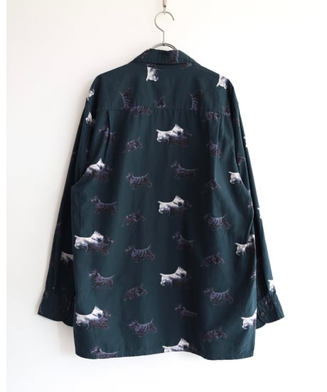 1990s l/s dog designed open collar shirt