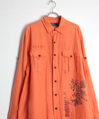 1990s "polo ralph lauren" l/s silk linen designed shirt