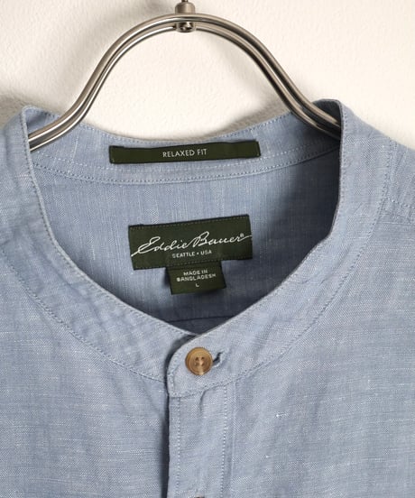 2000s "Eddie Bauer" l/s bandcollar cotton linen shirt