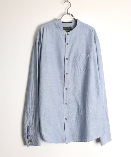 2000s "Eddie Bauer" l/s bandcollar cotton linen shirt