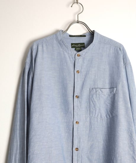 2000s "Eddie Bauer" l/s bandcollar cotton linen shirt