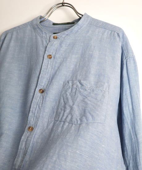 2000s "Eddie Bauer" l/s bandcollar cotton linen shirt