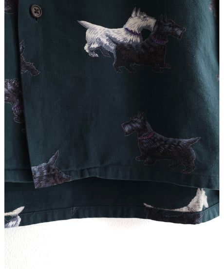 1990s l/s dog designed open collar shirt