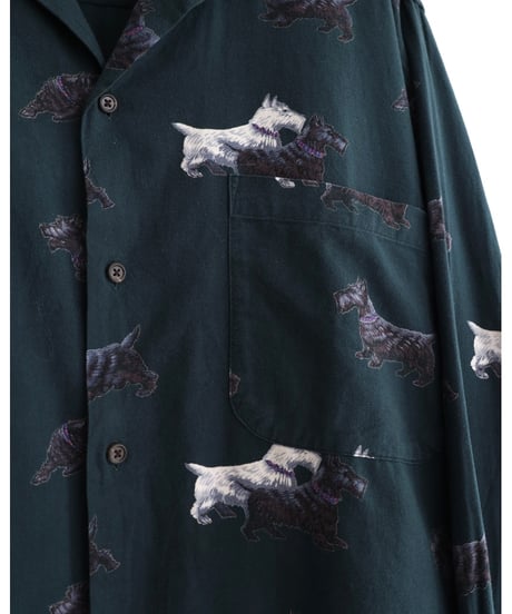 1990s l/s dog designed open collar shirt