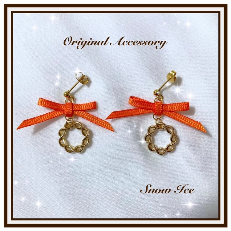 ピアス　黄色　オレンジ　ビジュー　薔薇　チャーム　花　リボン　推し　メンカラ　春 ピアス黄色オレンジビジュー薔薇チャーム花リボン推しメンカラ春 バラ