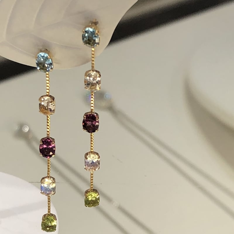 K18】半貴石 5連ピアス | Aqualish Marine Accessory