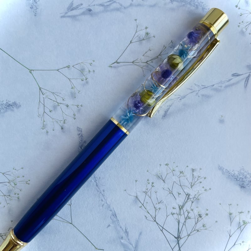 天然ブルートパーズハーバリウムボールペン A-09 ハーバリウムボールペン 替え芯付き | mint-flower-basket