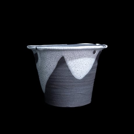 かみ山陶器 白マット貫入ツバ広